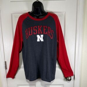 Unisex Nebraska Huskers Red and Dark Gray Long Sleeve Shirt Size Large
